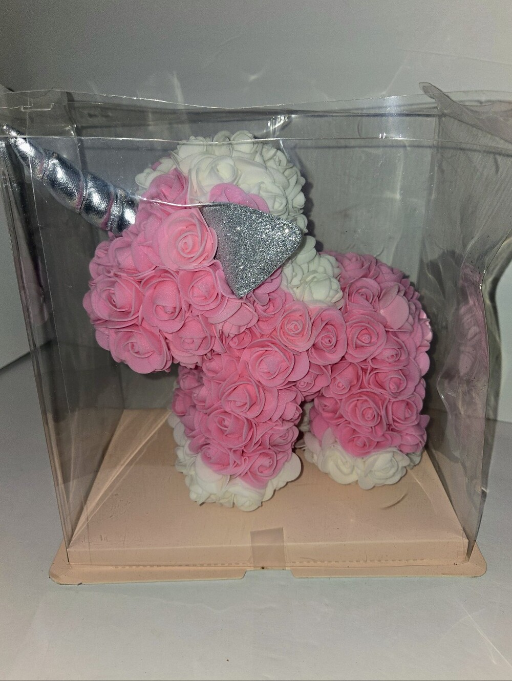 Pink & White Rose Unicorn with Silver Horn Decor